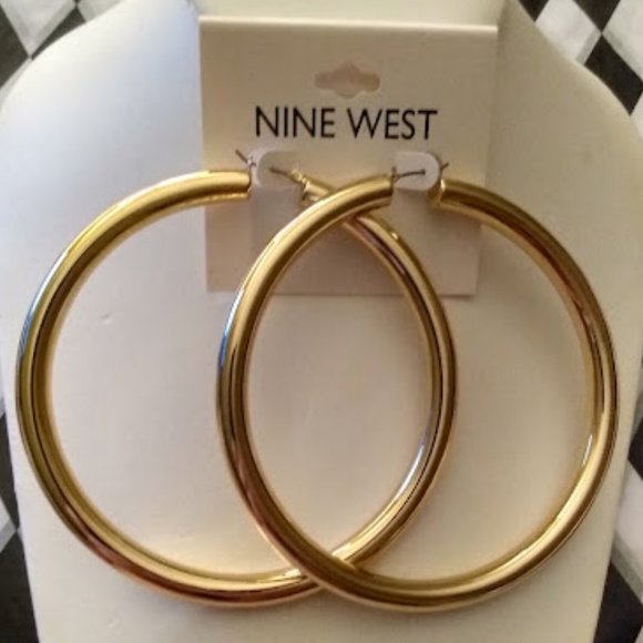 Nine West Jewelry - NINE WEST Hip Hop Gold Shiny Smooth Tube 3.5" Hoop Earrings**NEW!